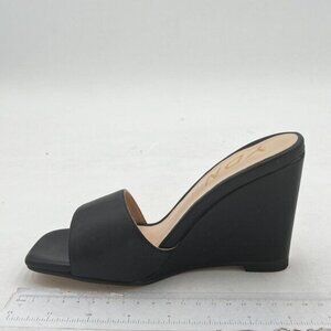 YDN Black Square Open Toe Comfort Wedge High Heels Slide Sandals Mules Slippers